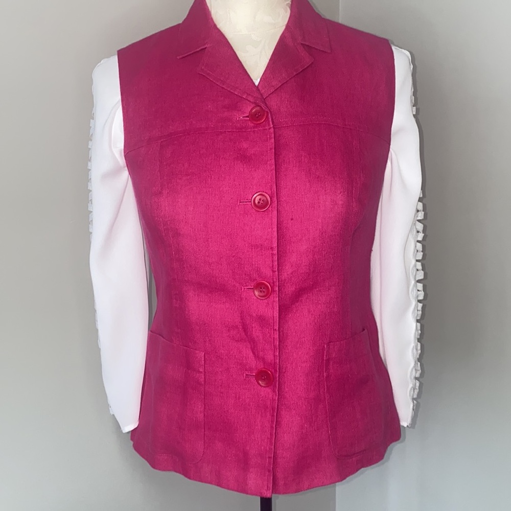 Talbots Irish linen vest bright pink fuschia viva magenta Size 6 petite